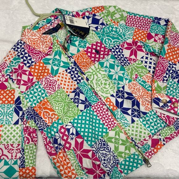 Polo Ralph Lauren Jacket Full Zip Multi Color Patchwork Light Weight Small NWT